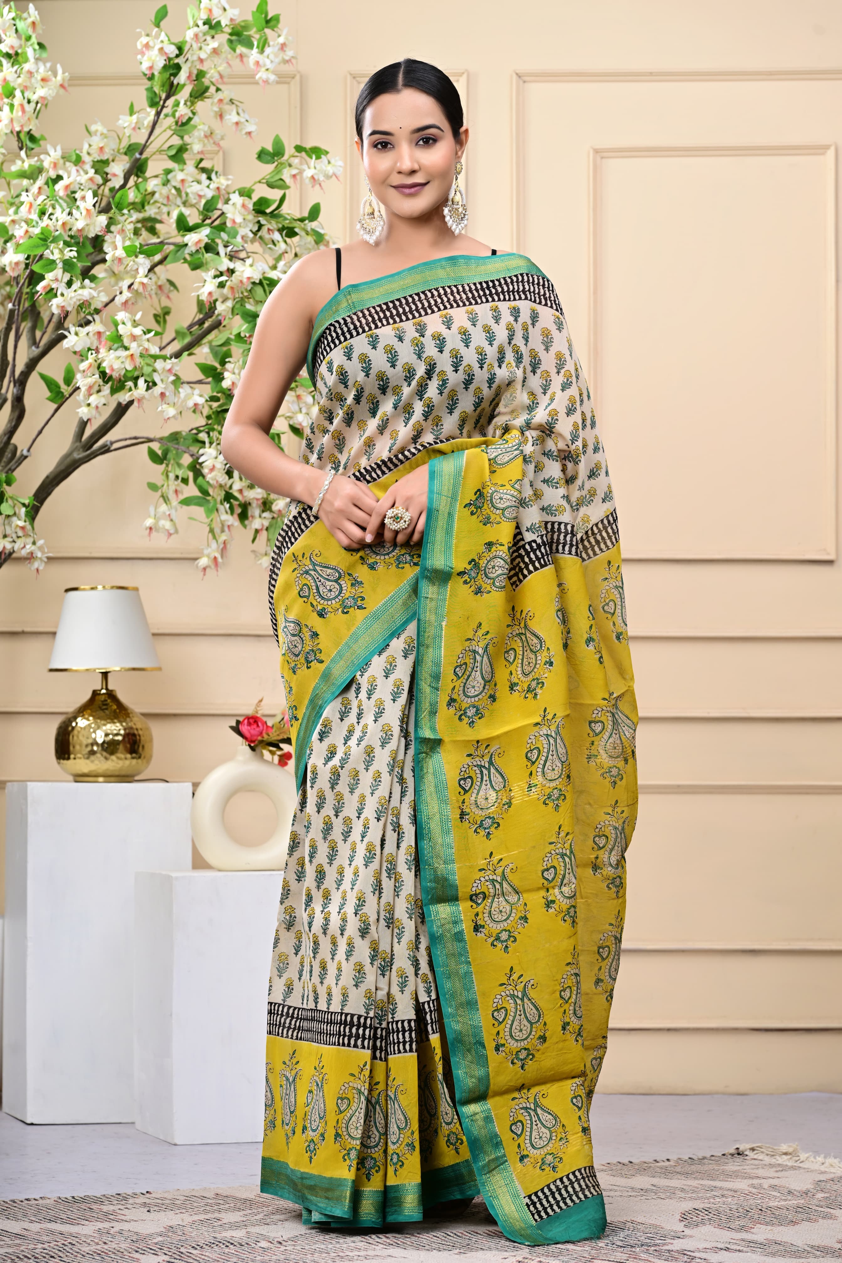Hand Block Printed Silk Saree