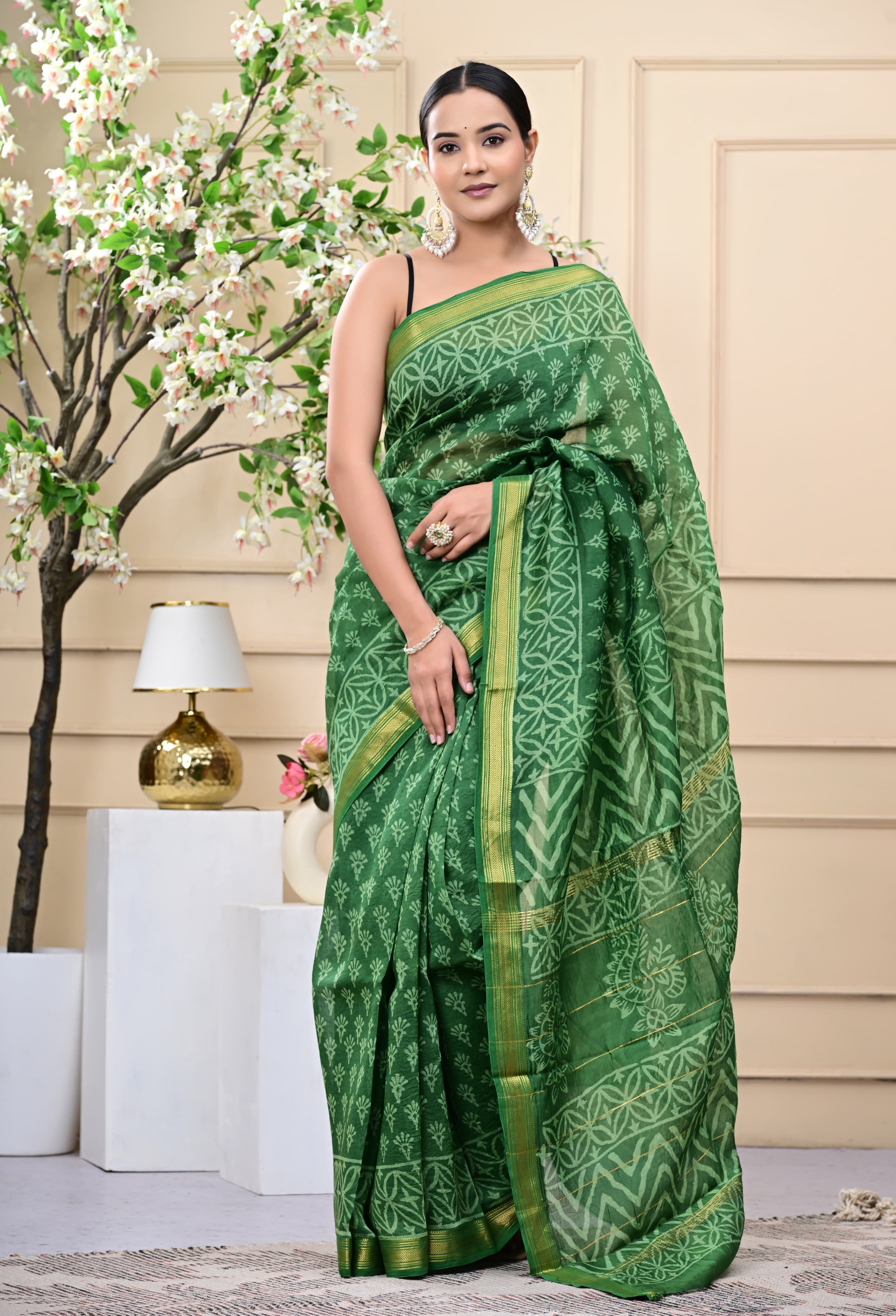 Hand Block Printed Silk Saree