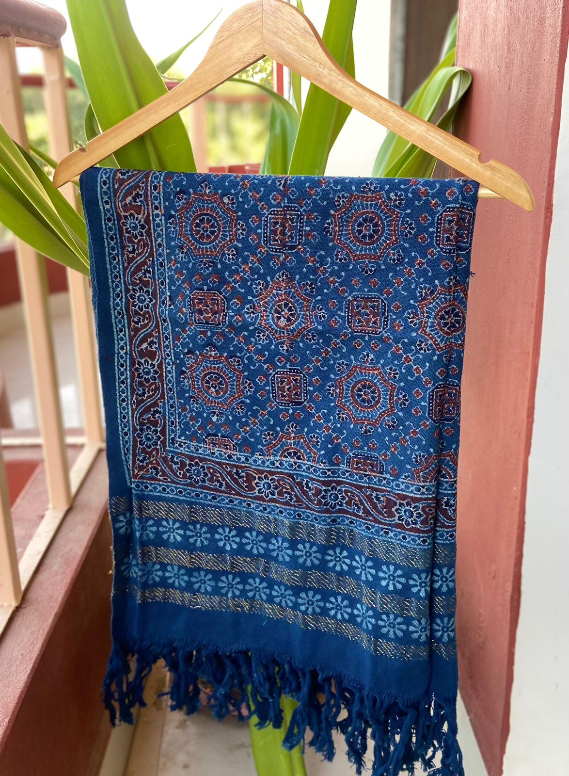 Indigo Ajrakh Handblock Printed Dupatta